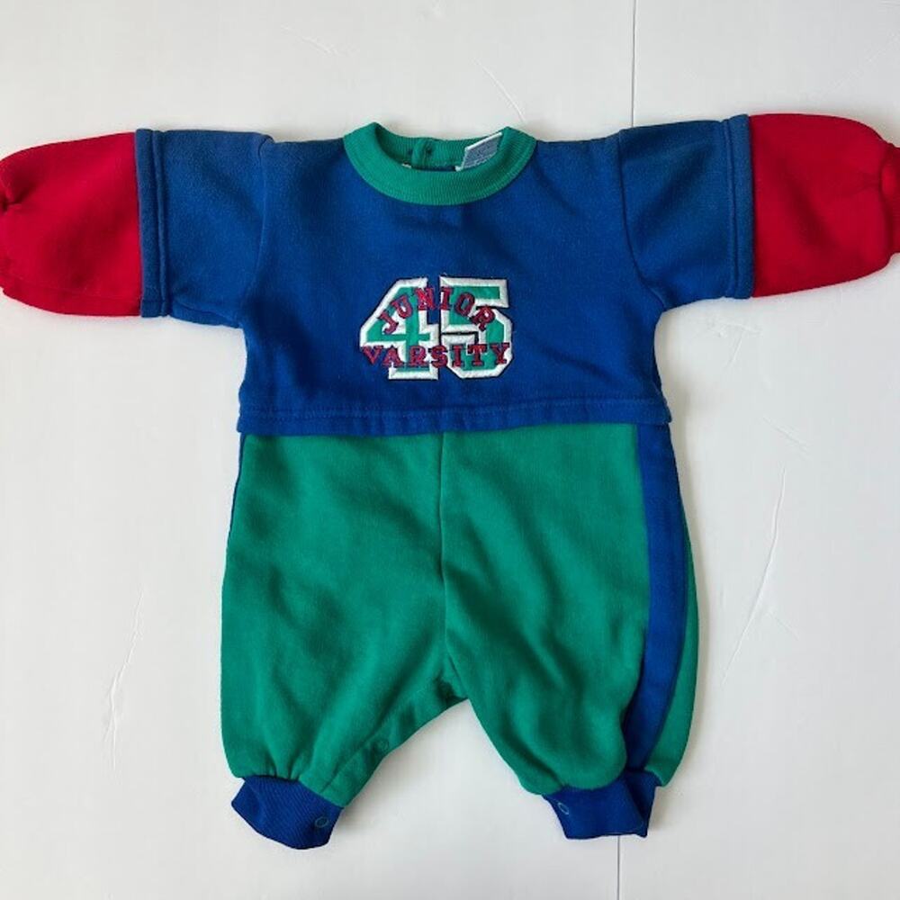 Vintage Y2K Babycrest Varsity Embroidered Sweatsuit One Piece Sz 3-6 Months